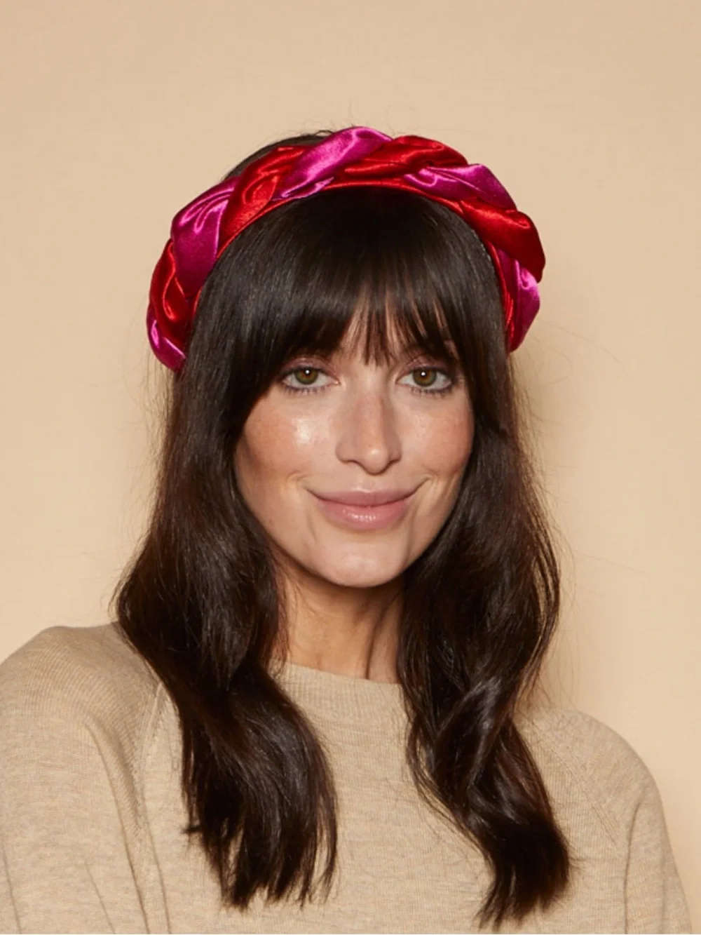Eugenia Kim | Two-Tone Braided Satin Headband in Red & Pink
